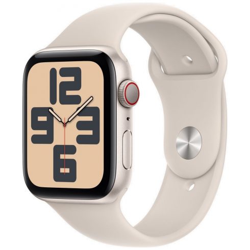 Apple Watch SE GPS + cellás 44 mm-es Starlight alumínium tok Starlight sportpánttal - S/M