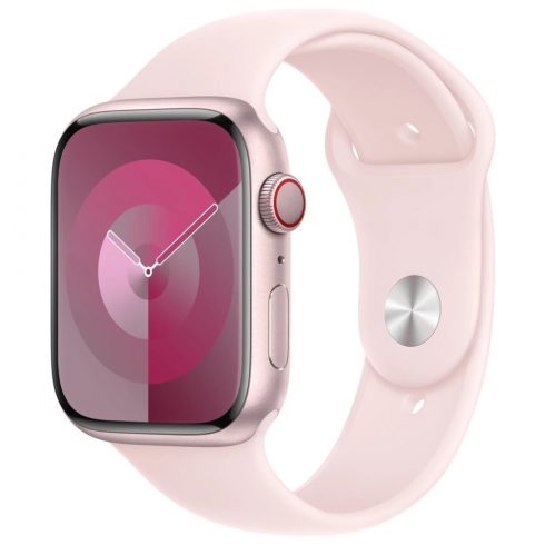 Apple Watch Series 9 cellás, 45 mm-es rózsaszín alumínium, világos rózsaszín S/M sportszíjjal