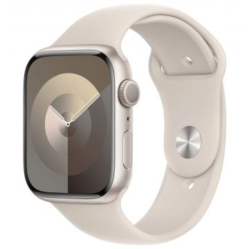   Apple Watch Series 9 45 mm-es csillagfehér alumínium csillag fehér sportszíjjal, M/L