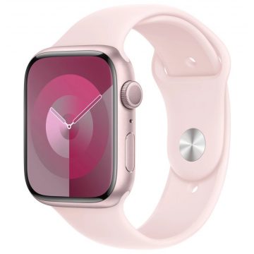   Apple Watch Series 9 45 mm-es rózsaszín alumínium, világos rózsaszín S/M sportszíjjal