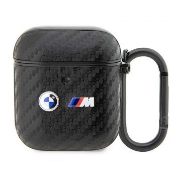 BMW Carbon dupla fém logó – tok AirPods 1/2 gen (fekete)