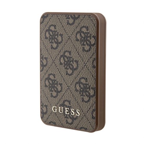 Guess 4G bőr fém logó - Power Bank 5000 mAh 15W (barna)