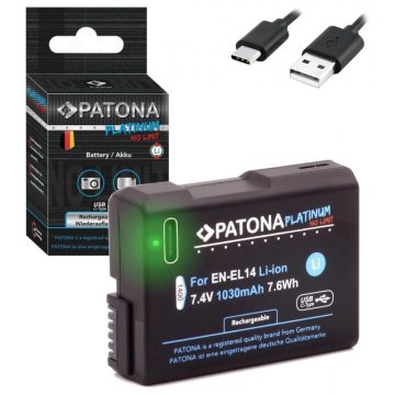   PATONA akkumulátor fotókhoz Nikon EN-EL14/EN-EL14A 1030mAh Li-Ion Platinum USB-C töltés