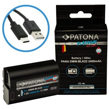   PATONA akkumulátor digitális fényképezőgéphez Panasonic DMW-BLK22 2400mAh Li-Ion Platinum USB-C töltés