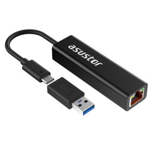 Asustor adapter AS-U2.5G2 / USB3.2 Gen 1 Type-C - 2.5GBASE-T / USB-C - USB-A adapter mellékelve