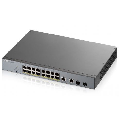 Zyxel GS1350-18HP 18 portos intelligens menedzselt CCTV PoE kapcsoló, nagy hatótávolságú, 250 W, 16x GbE, 2x kombinált RJ45/SFP