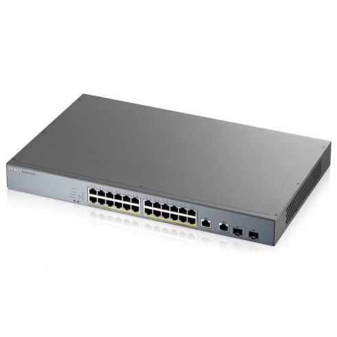 Zyxel GS1350-26HP 26 portos intelligens menedzselt CCTV PoE kapcsoló, nagy hatótáv, 375 W, 24x GbE, 2x kombinált RJ45/SFP