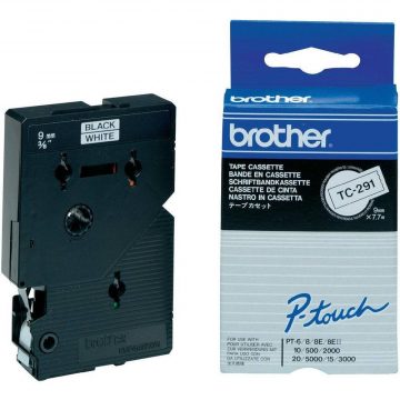 BROTHER laminált szalag TC-291 / fehér-fekete / 9mm