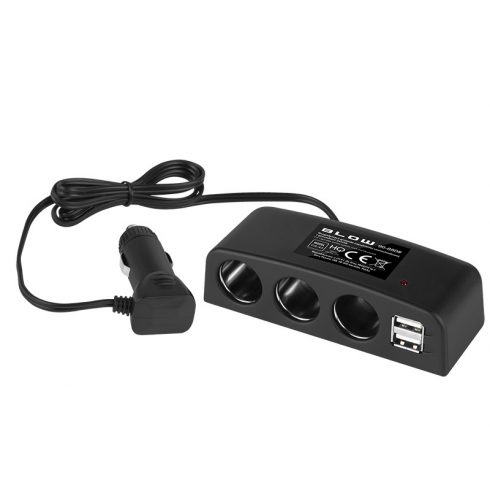 96-880# autós szivargyújtó elosztó 1xdugó/3xsocket+2xUSB cs-43 kábel