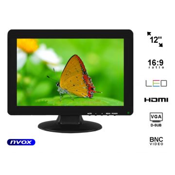   Autós monitor vagy szabadon álló LCD 12 hüvelykes LED VGA HDMI 12V 230V... (NVOX PC1211 VGAH)