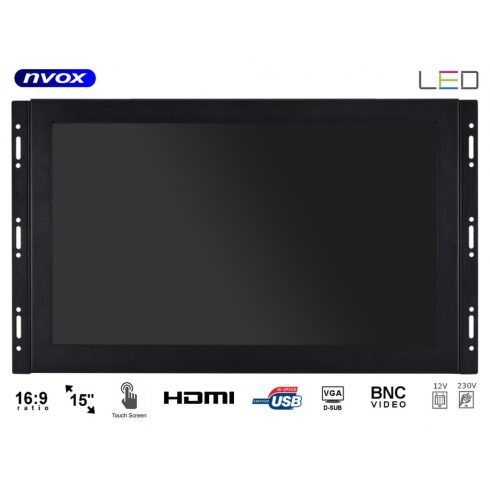 Érintő monitor nyitott keretes led 15 hüvelykes vga hdmi bnc usb 12v 230v