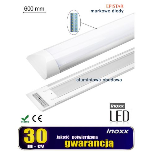 Felületre szerelt lineáris lámpa, vékony LED panel, 60cm, 18w, 6000k, hideg