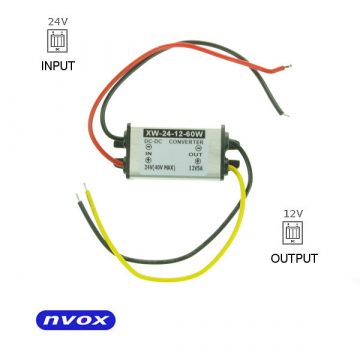   Feszültségcsökkentő átalakító 24V-ról 12V-ra 60W teljesítménnyel... (NVOX MANOSTAT 5A)