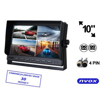   10 hüvelykes autós monitor vagy szabadon álló LCD akár 4 kamera támogatásával 4PIN 12V 24V... (NVOX 