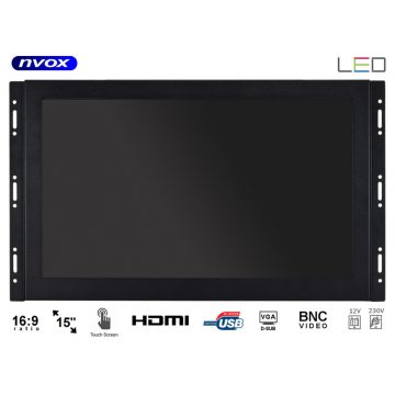   Érintő monitor nyitott keretes led 15 hüvelykes fhd vga hdmi bnc usb 12v 230v