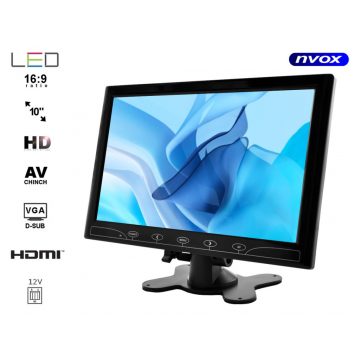 10 hüvelykes HD LED monitor HDMI VGA AV 12V 230V