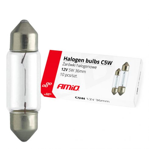 Halogén izzók c5w festoon 36mm 12v 10 db amio-01486