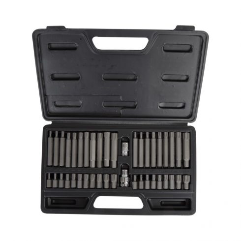 10747 bitkészlet, 3/8 és 1/2 hüvelykes Ribe, Torx, 42 darab