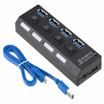 AK244B hub USB 3.0 4 port fekete/fehér