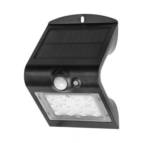 SILOE LED 1.5W, napelemes lámpa mozgásérzékelővel 120 fok, 190lm, IP65, 4000K, 1200mAh, dupla fényforrás, fekete