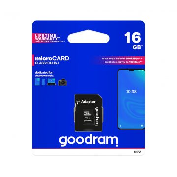 16 GB-os UHS-I Goodram microSD memóriakártya adapterrel