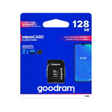 128 GB UHS-I Goodram microSD memóriakártya adapterrel