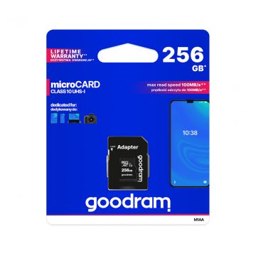 256 GB-os UHS-I Goodram microSD memóriakártya adapterrel