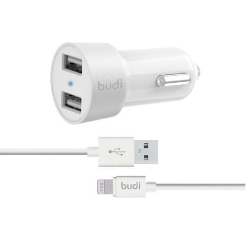 Budi - 2 db USB autós töltő LED jelzővel+villámkábellel