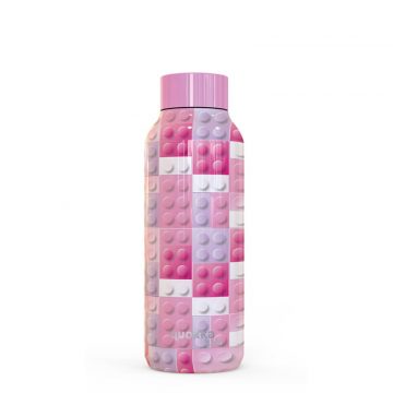   Quokka Solid Kids - Rozsdamentes acél duplafalú vákuumszigetelt vizes palack, hordozható termosz 510 ml (Pink Bricks)