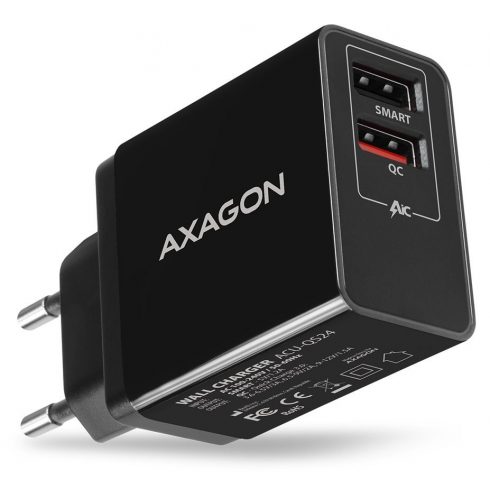 AXAGON hálózati töltő 24W / ACU-QS24 / 2x USB-A / QC3.0/AFC/FCP + 5V-1.2A