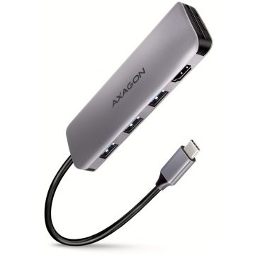   AXAGON hub USB-C 5in1 / HMC-HCR3A / USB 3.2 Gen1 / 3x USB-A / HDMI / MicroSD/SD / PowerDelivery / fém ház / 0,2 m