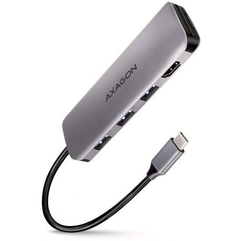 AXAGON hub USB-C 5in1 / HMC-HCR3A / USB 3.2 Gen1 / 3x USB-A / HDMI / MicroSD/SD / PowerDelivery / fém ház / 0,2 m