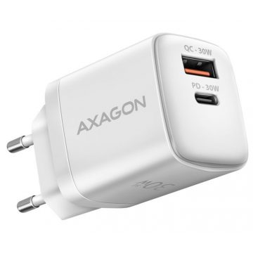   AXAGON hálózati töltő / ACU-PQ30W / 1x USB-C / 1x USB-A / PD3.0/QC4/PPS/AFC/Apple / 30W / fehér